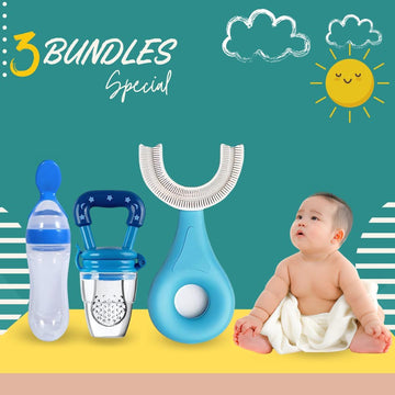 3-in-1 Baby Care Set | Silicone Spoon Feeder + Fruit Pacifier + U-Shape Toothbrush