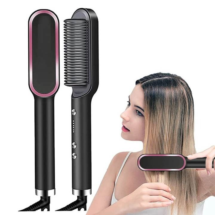 2 in 1 Hair Straightening Brush & Curler